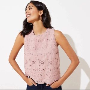 NWT Loft Mauve Cotton eyelet lace cropped blouse